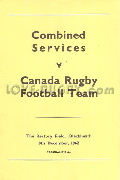 1962 Combined Services v Canada  Rugby Programme